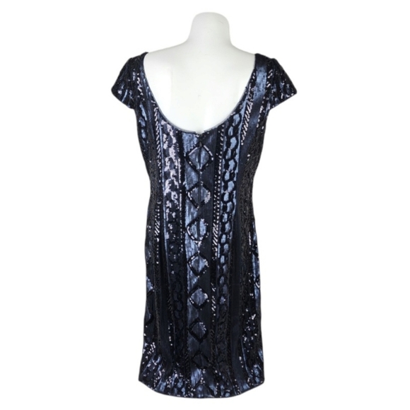 Adrianna Papell Sequin Cap Sleeve Sheath Dress Navy Size 10 Evening Sparkle - Picture 5 of 16